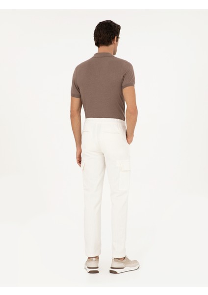 Erkek Beyaz Straight Fit Kadife Kargo Cepli %100 Pamuk Kanvas Pantolon 50294013-VR013