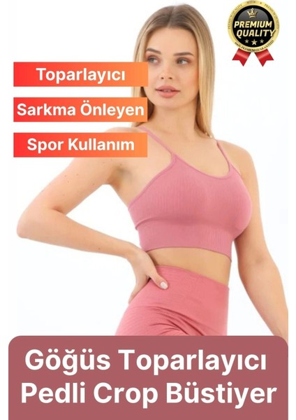 Göğüs Toparlayıcı Sarkma Önleyen Gündelik Spor Kullanım Ince Ip Askılı Pedli Çizgili Crop Büstiyer