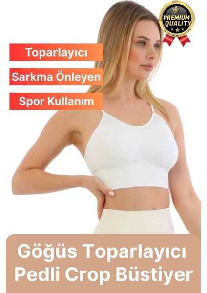 Göğüs Toparlayıcı Sarkma Önleyen Gündelik Spor Kullanım Ince Ip Askılı Pedli Çizgili Crop Büstiyer