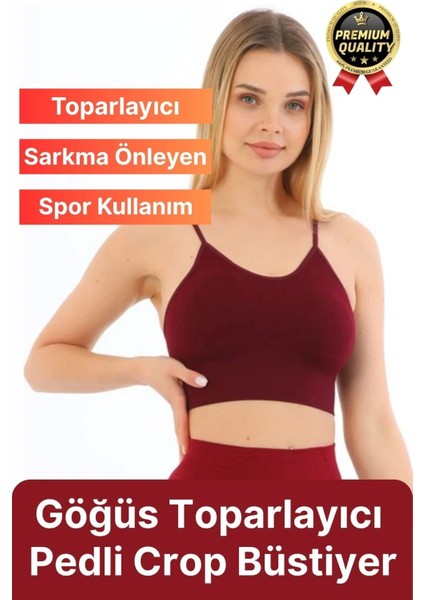 Göğüs Toparlayıcı Sarkma Önleyen Gündelik Spor Kullanım Ince Ip Askılı Pedli Çizgili Crop Büstiyer