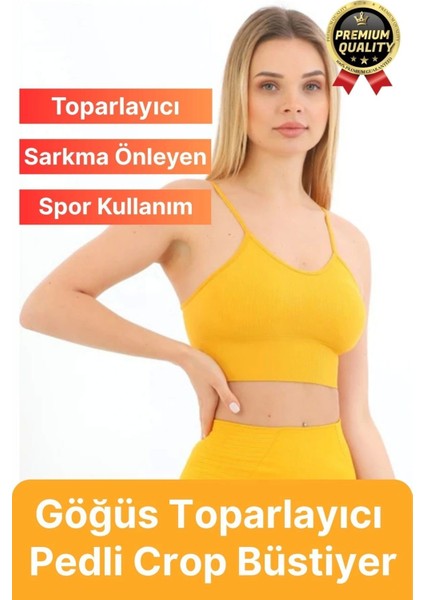 Göğüs Toparlayıcı Sarkma Önleyen Gündelik Spor Kullanım Ince Ip Askılı Pedli Çizgili Crop Büstiyer