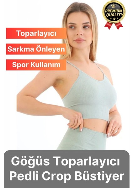 Göğüs Toparlayıcı Sarkma Önleyen Gündelik Spor Kullanım Ince Ip Askılı Pedli Çizgili Crop Büstiyer