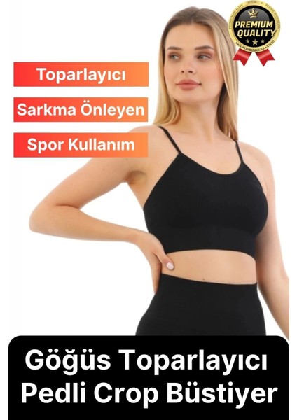 Göğüs Toparlayıcı Sarkma Önleyen Gündelik Spor Kullanım Ince Ip Askılı Pedli Çizgili Crop Büstiyer