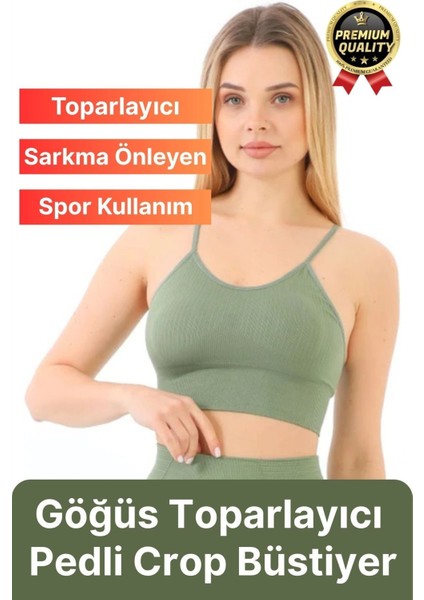 Göğüs Toparlayıcı Sarkma Önleyen Gündelik Spor Kullanım Ince Ip Askılı Pedli Çizgili Crop Büstiyer