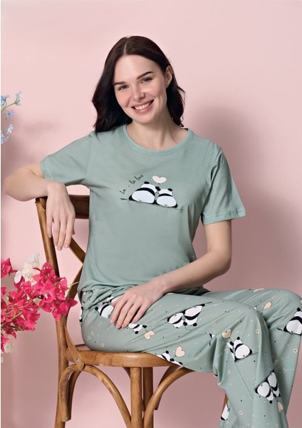 Bayan Yeşil Süprem Kısa Kol Pijama Takımı 1944