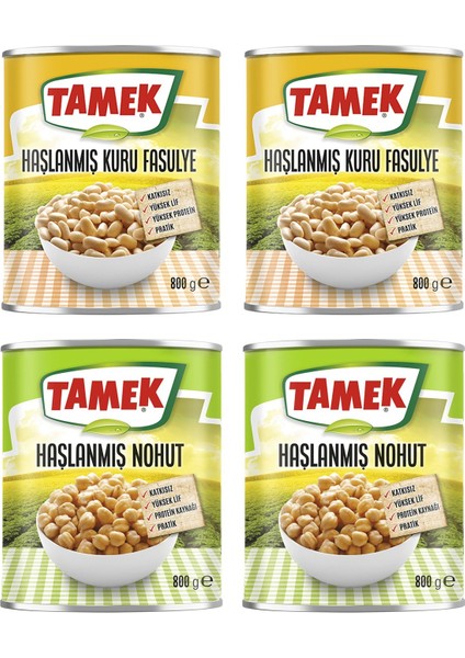 Haşlanmış Kuru Fasulye - Nohut 800 gr 4lü Karma Paket
