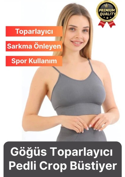 Göğüs Toparlayıcı Sarkma Önleyen Gündelik Spor Kullanım Ince Ip Askılı Pedli Çizgili Crop Büstiyer