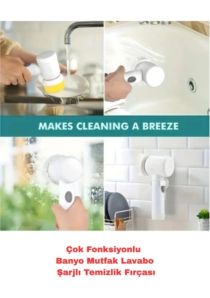 Çok Fonksiyonlu Banyo Mutfak Lavabo Şarjlı Temizlik Fırçası