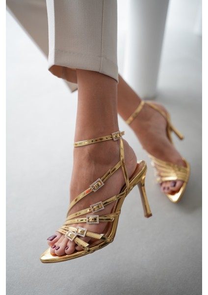 Zista Beş Bantlı Bilekten Bağlamalı Stiletto- Gold