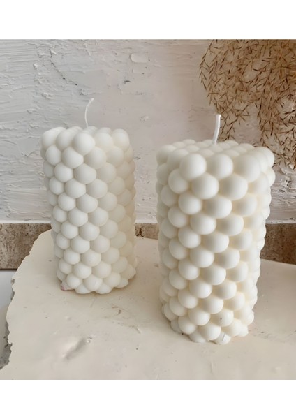 2 Li Silindir Bubble Mum Pearl Candle Soy Wax