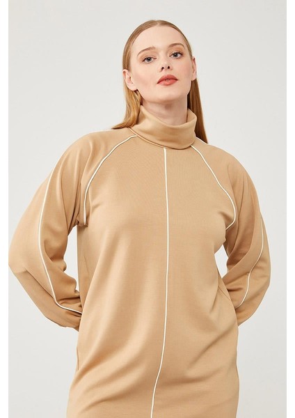 Camel-Ekru Balıkçı Yaka Şerit Detaylı Spor Takım modelleri
