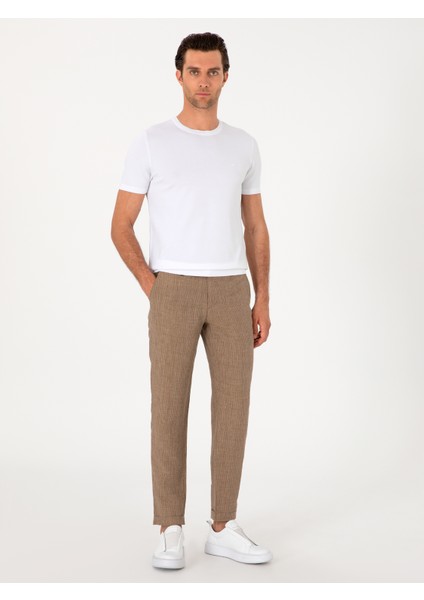 Erkek Açık Kahverengi Carrot Fit Beli Lastikli %100 Keten Spor Pantolon 50298913-VR002