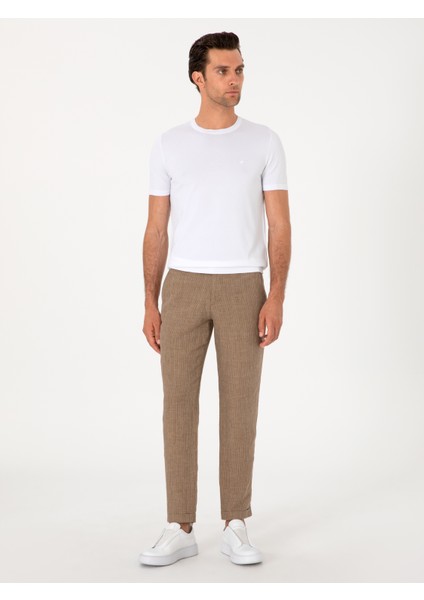 Erkek Açık Kahverengi Carrot Fit Beli Lastikli %100 Keten Spor Pantolon 50298913-VR002 modelleri