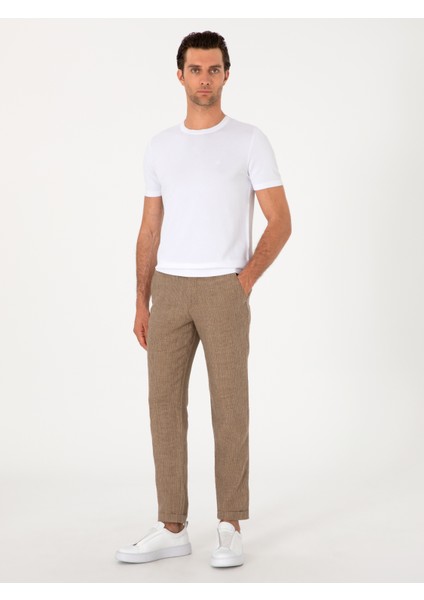 Erkek Açık Kahverengi Carrot Fit Beli Lastikli %100 Keten Spor Pantolon 50298913-VR002 fırsatları