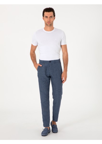 Erkek Indigo Carrot Fit Beli Lastikli %100 Keten Spor Pantolon 50298913-VR028