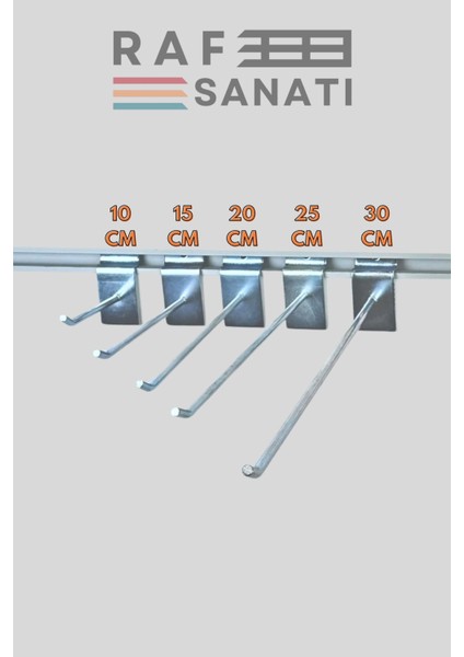 50 Adet Kanallı Pano Kancası 10 cm - Askı Kanca Raf Askısı Raf Aksesuar Tel Askı Raf Kancası