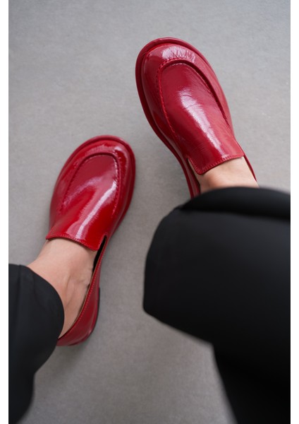Cobie Hakiki Deri Kadın Loafer- Kırmızı
