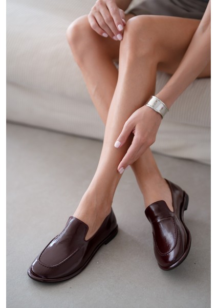 Cobie Hakiki Deri Kadın Loafer- Bordo Rugan