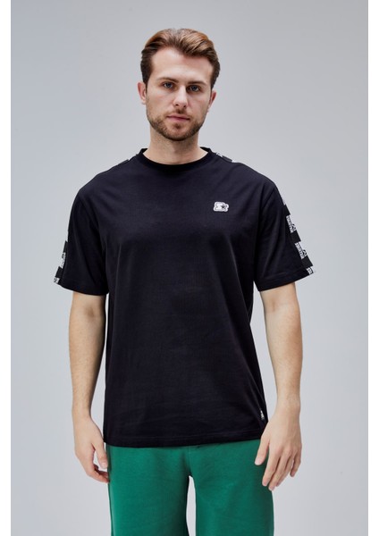 Eastwood Siyah Bisiklet Yaka Baskılı Oversize Erkek Tshirt