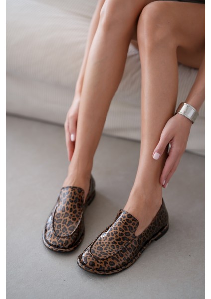 Cobie Hakiki Deri Kadın Loafer- Leopar modelleri