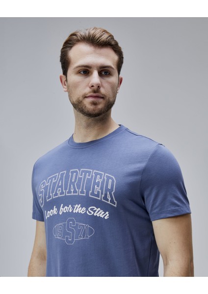 Barnes Lacivert Bisiklet Yaka Baskılı Standard Fit Erkek Tshirt