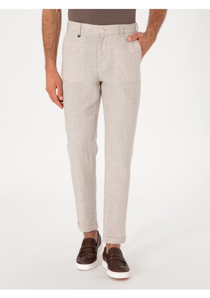 Erkek Bej Carrot Fit Ekose %100 Keten Spor Pantolon 50298898-VR011 fiyatları