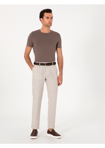 Erkek Bej Carrot Fit Ekose %100 Keten Spor Pantolon 50298898-VR011 modelleri