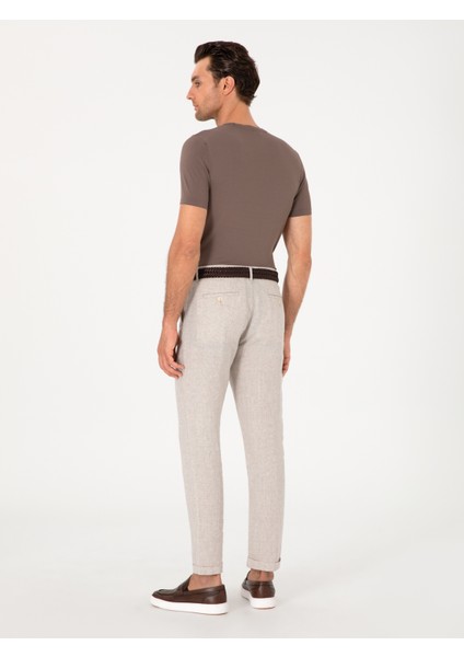 Erkek Bej Carrot Fit Ekose %100 Keten Spor Pantolon 50298898-VR011 fırsatları