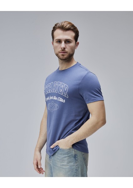 Barnes Lacivert Bisiklet Yaka Baskılı Standard Fit Erkek Tshirt