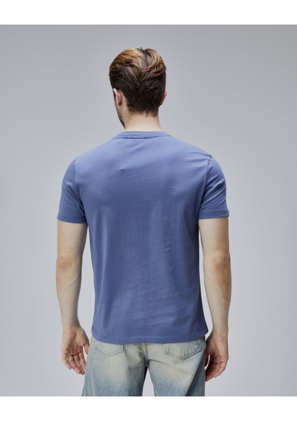 Barnes Lacivert Bisiklet Yaka Baskılı Standard Fit Erkek Tshirt