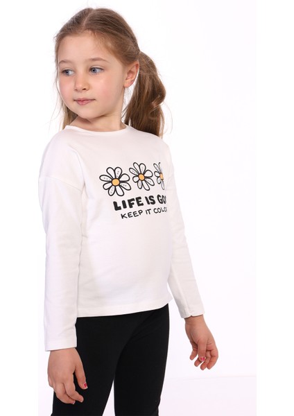 Kız Çocuk Lıfe Is Good Baskılı Tişört