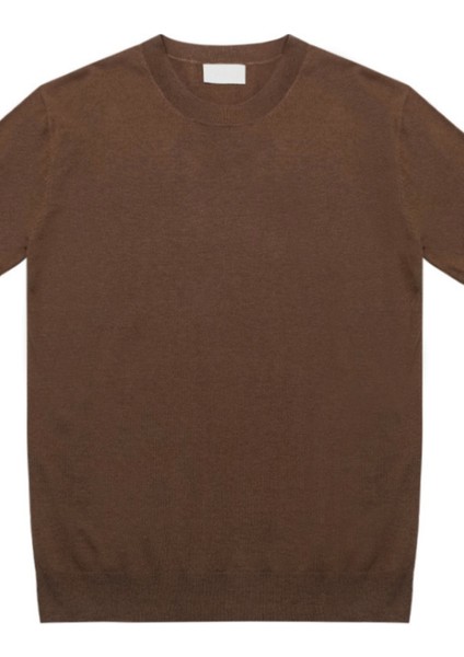 Erkek Kahverengi Slim Fit Bisiklet Yaka Triko T-Shirt indirimleri