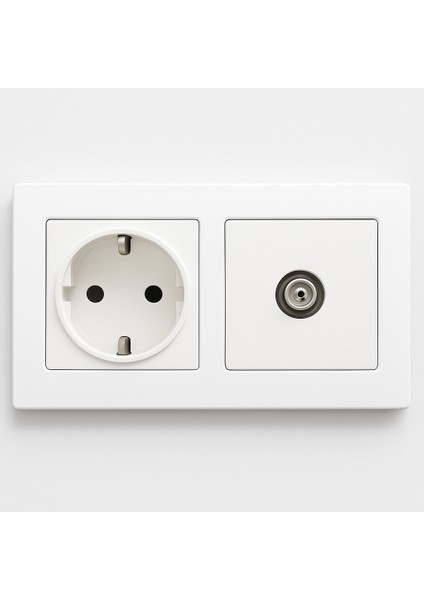 Karen Ikili Beyaz Çerçeve Priz Seti Topraklı Elektrik Prizi Tv Anten Prizi F Tipi Ofis ve Ev Kullanımı