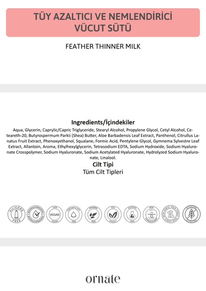 Tüy Azaltıcı ve Yoğun Nemlendirici Vücut Sütü 4d Hyaluronic Acid 250 ml Vegan