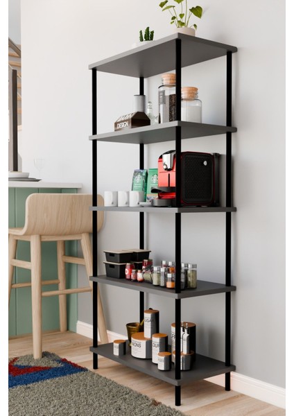 5 Raflı Çevir Kur Çok Amaçlı Raf Mutfak, Kiler, Ofis, Depo Kullanımına Uygun Açık Raflı Düzenleyici
