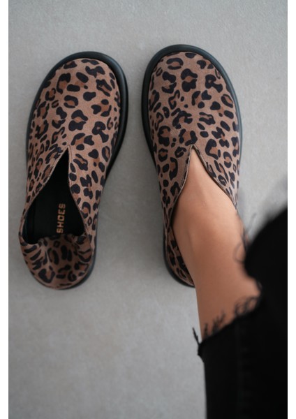Denny Hakiki Deri Oval Burunlu V Detaylı Kadın Loafer- Leopar fırsatları
