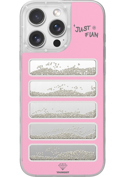 iPhone 16 Pro Max Kılıf Aynalı ve Boncuklu Tasarım Youngkit Jump Serisi Kapak Pembe