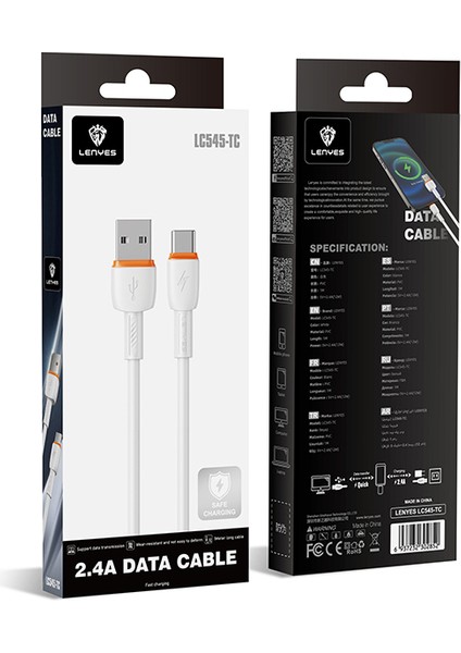 LC545 Type-C USB Kablo Hızlı Şarj Özellikli Data ve Şarj Kablosu 12W 1m Beyaz fiyatları