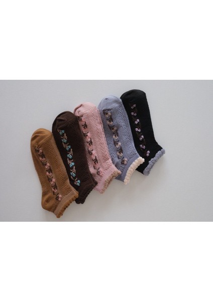 Çiçek Desenli Renkli Kenarlı Çorap 10 Adet