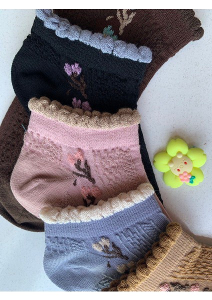 Çiçek Desenli Renkli Kenarlı Çorap 10 Adet modelleri