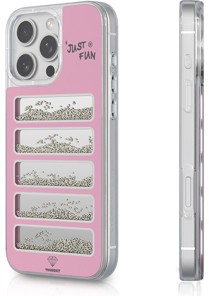 iPhone 16 Pro Max Kılıf Aynalı ve Boncuklu Tasarım Youngkit Jump Serisi Kapak Pembe