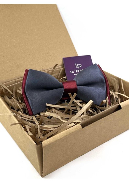 Füme Bordo Saten Düz Papyon Şık Tasarım 12x7 cm Erkekler İçin