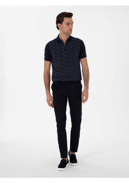Erkek Lacivert Slim Fit Pamuk Karışımlı Kanvas Pantolon 50298899-VR033