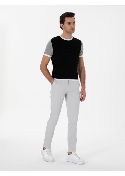Erkek Açık Gri Slim Fit Pamuk Karışımlı Kanvas Pantolon 50298899-VR001