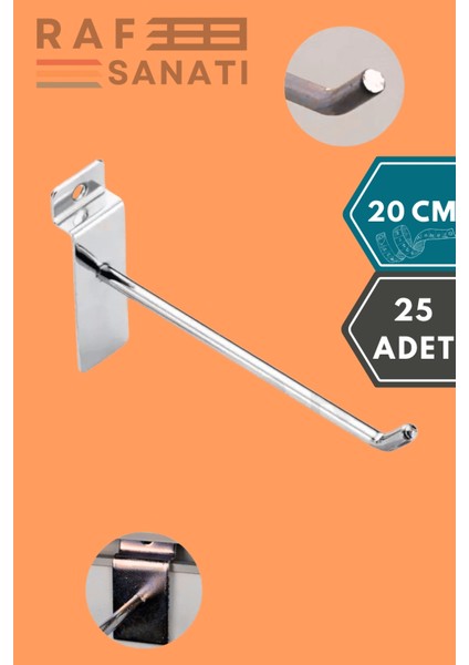 25 Adet Kanallı Pano Kancası 20 cm - Askı Kanca Raf Askısı Raf Aksesuar Tel Askı Raf Kancası