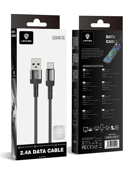 LC546 Usb-A To Type-C Örgü Tasarımlı Hızlı Şarj Özellikli Data ve Şarj Kablosu 12W 1m Siyah indirimleri