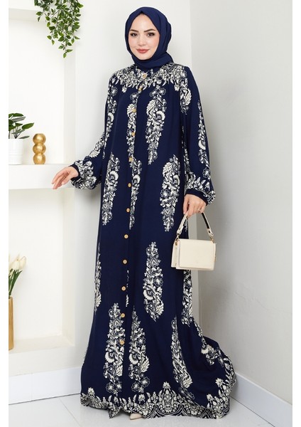 Pela Dokuma Viskon Elbise 1548 - Lacivert