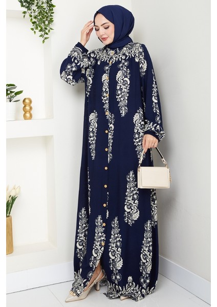 Pela Dokuma Viskon Elbise 1548 - Lacivert modelleri