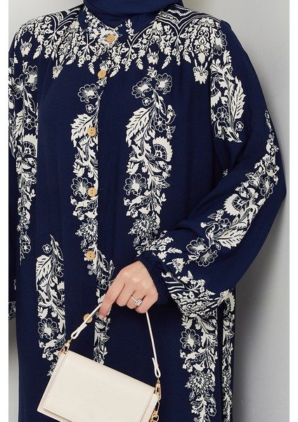 Pela Dokuma Viskon Elbise 1548 - Lacivert indirimleri