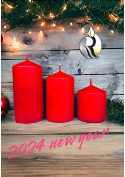 Yılbaşı Özel 3 Adet Silindir Mum Seti